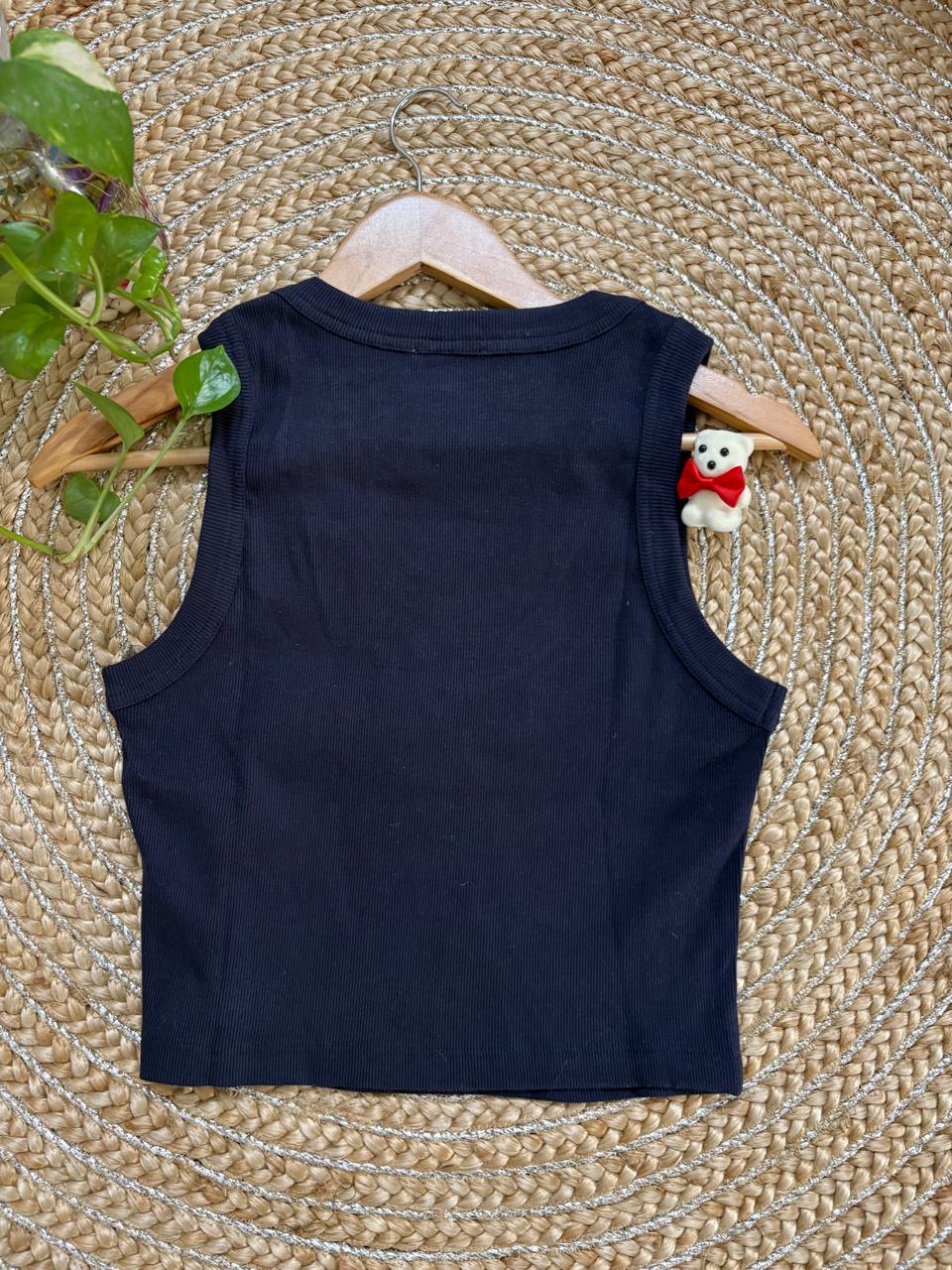 Women's Knitted Sleeveless Tank Top Ribbed Cotton Fitted | Blue