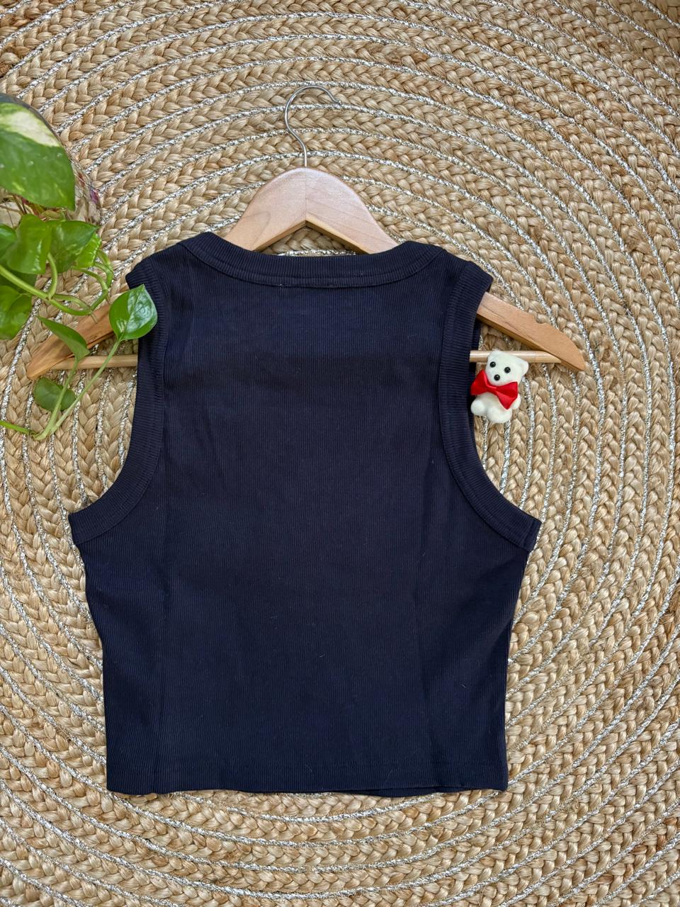 Women's Knitted Sleeveless Tank Top Ribbed Cotton Fitted | Blue