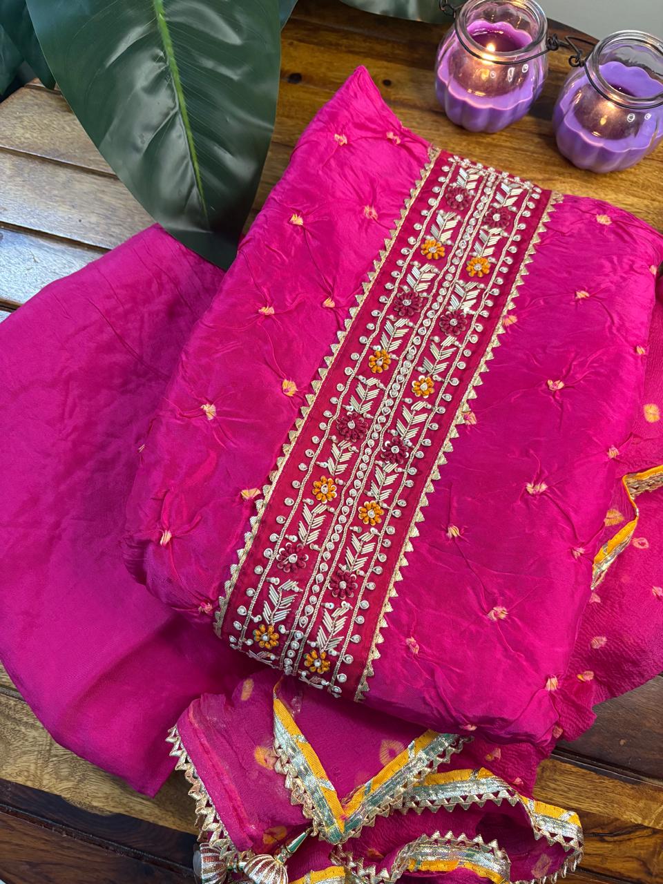 Unstitched 3PC Sarara Suite Set | Royal Pink | Upada Silk