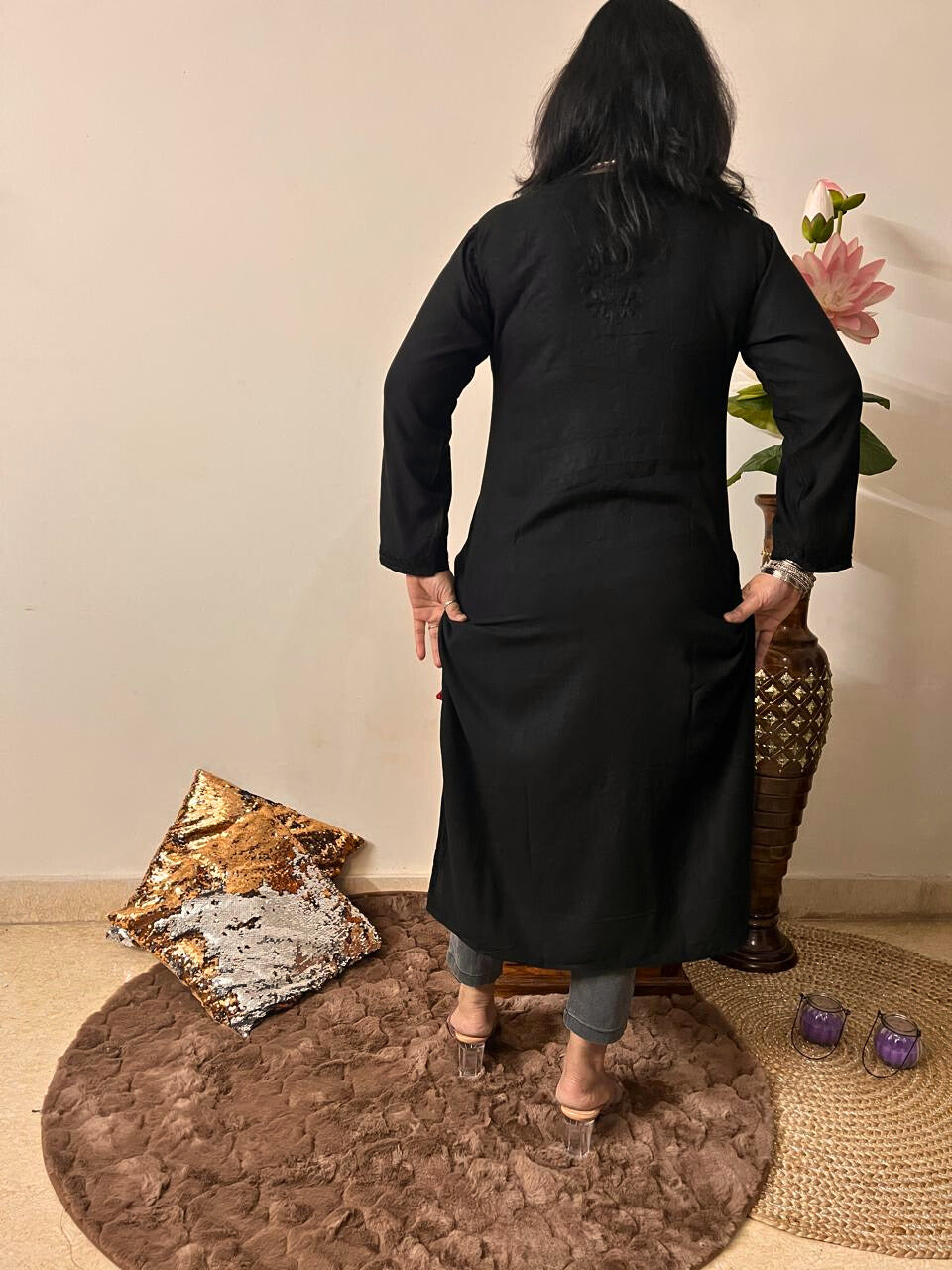 Rayon Chikankari Black Kurti