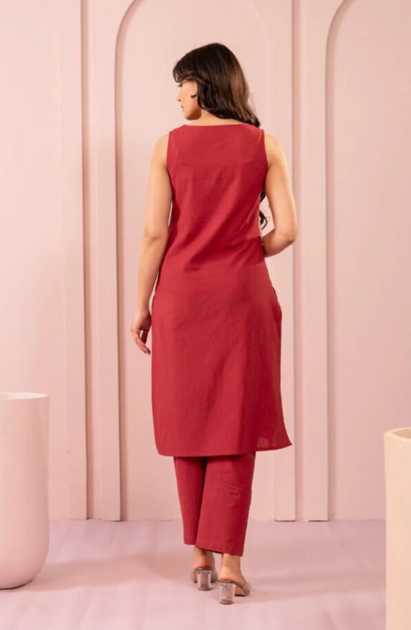 EMBROIDERED KURTA SET | MAROON