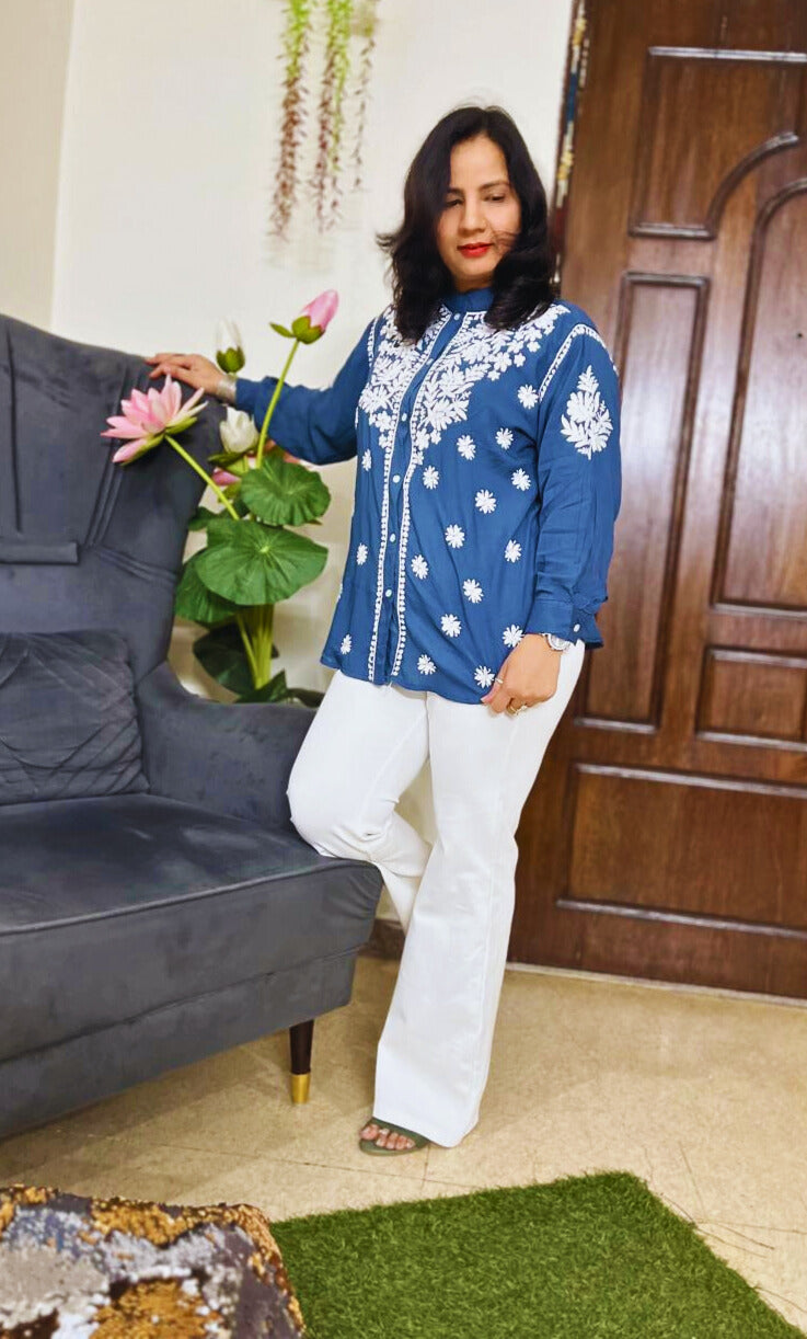 Modal Chikankari Top | Grey