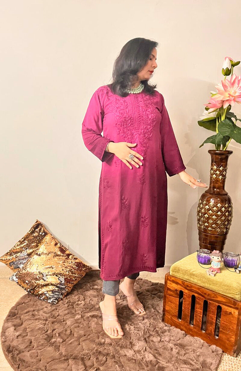 Rayon Chikankari Kurti | Reddish Pink