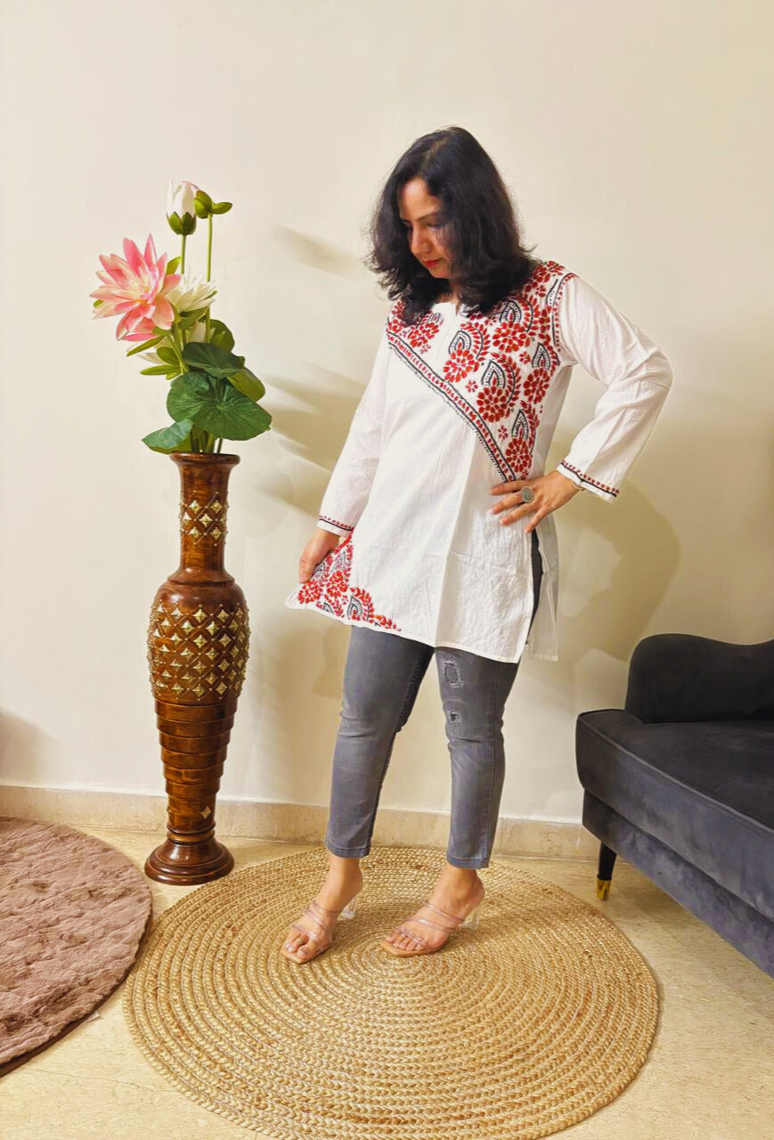 Cotton Chikankari Short Kurti
