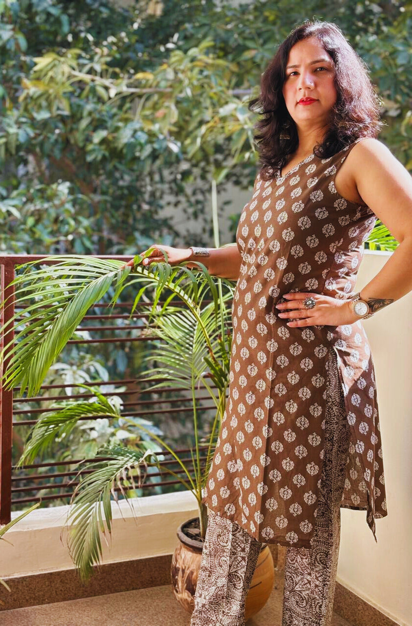 2 Pc Jaipuri Kurti & Bottom | Brown
