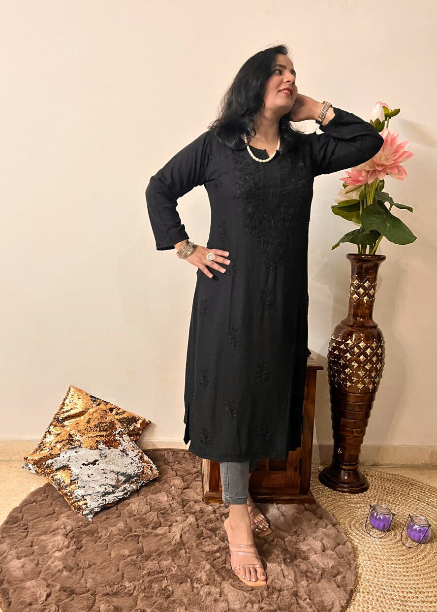 Rayon Chikankari Black Kurti