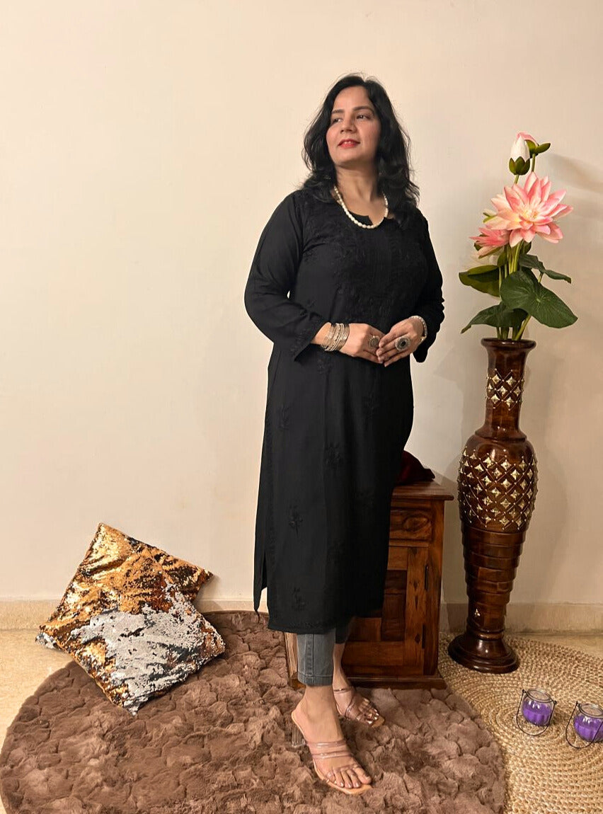 Rayon Chikankari Black Kurti