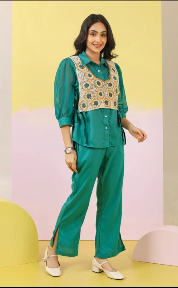 GREEN CROCHET CO-ORD SET