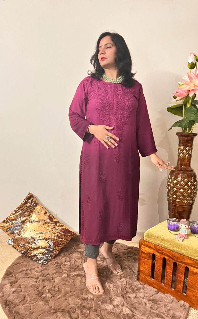 Rayon Chikankari Kurti | Reddish Pink