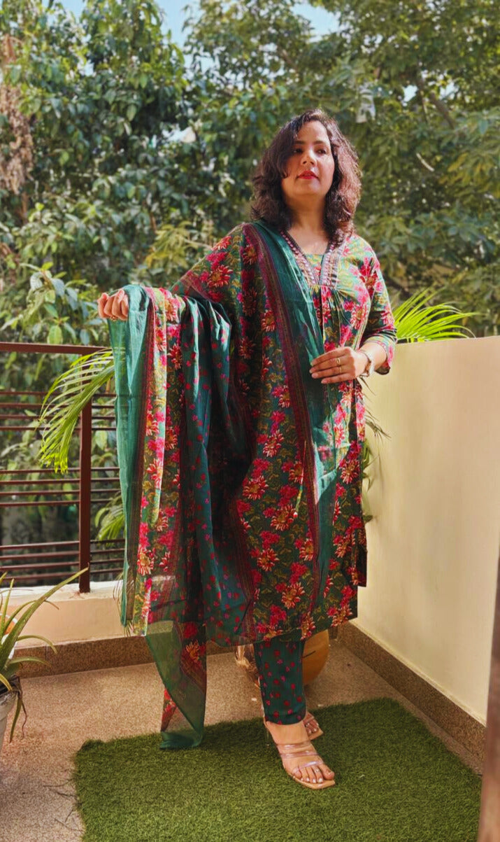 Jaipur Anarkali Suite Set | Green Multi