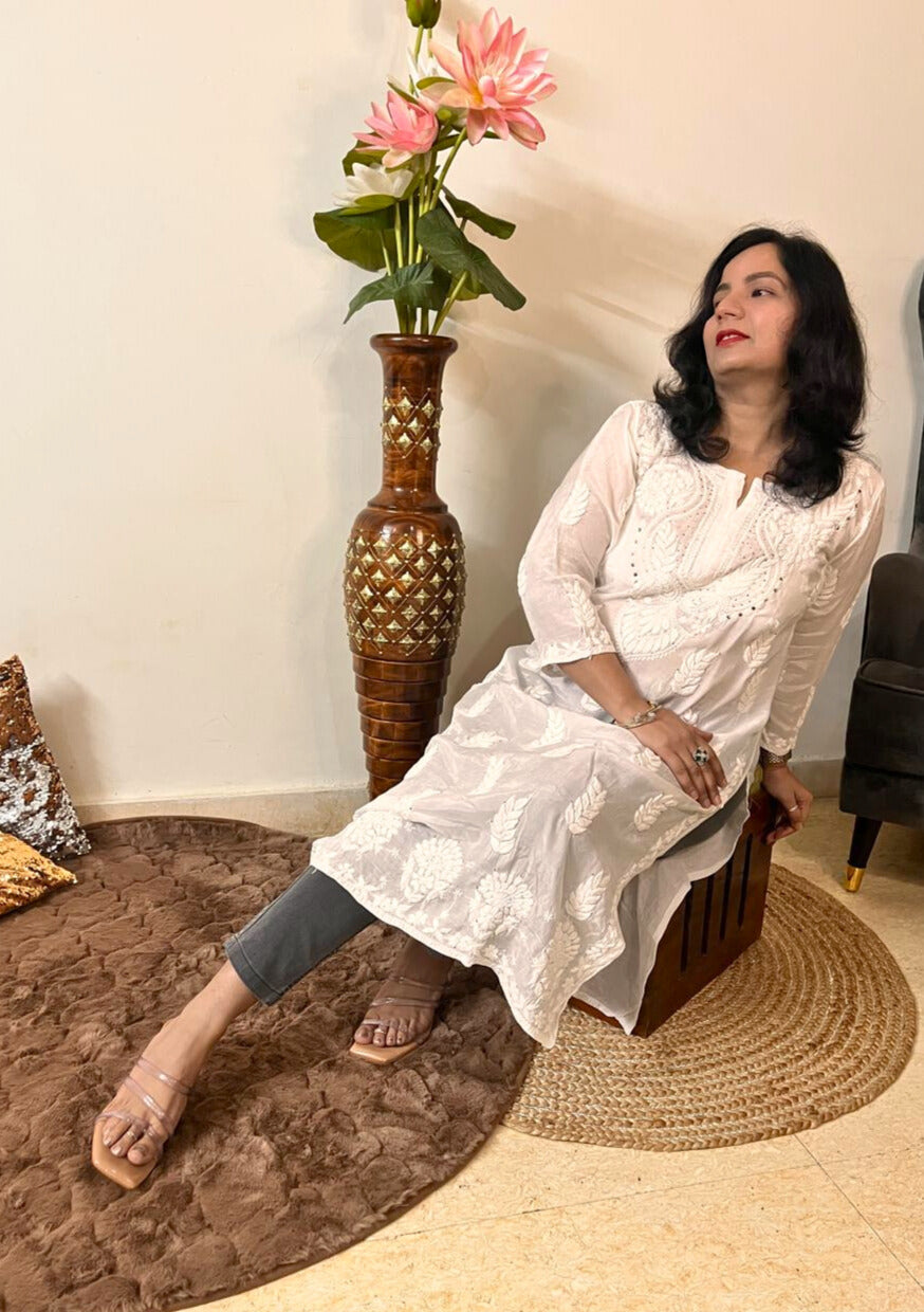 Muslin Chikankari Kurti | White