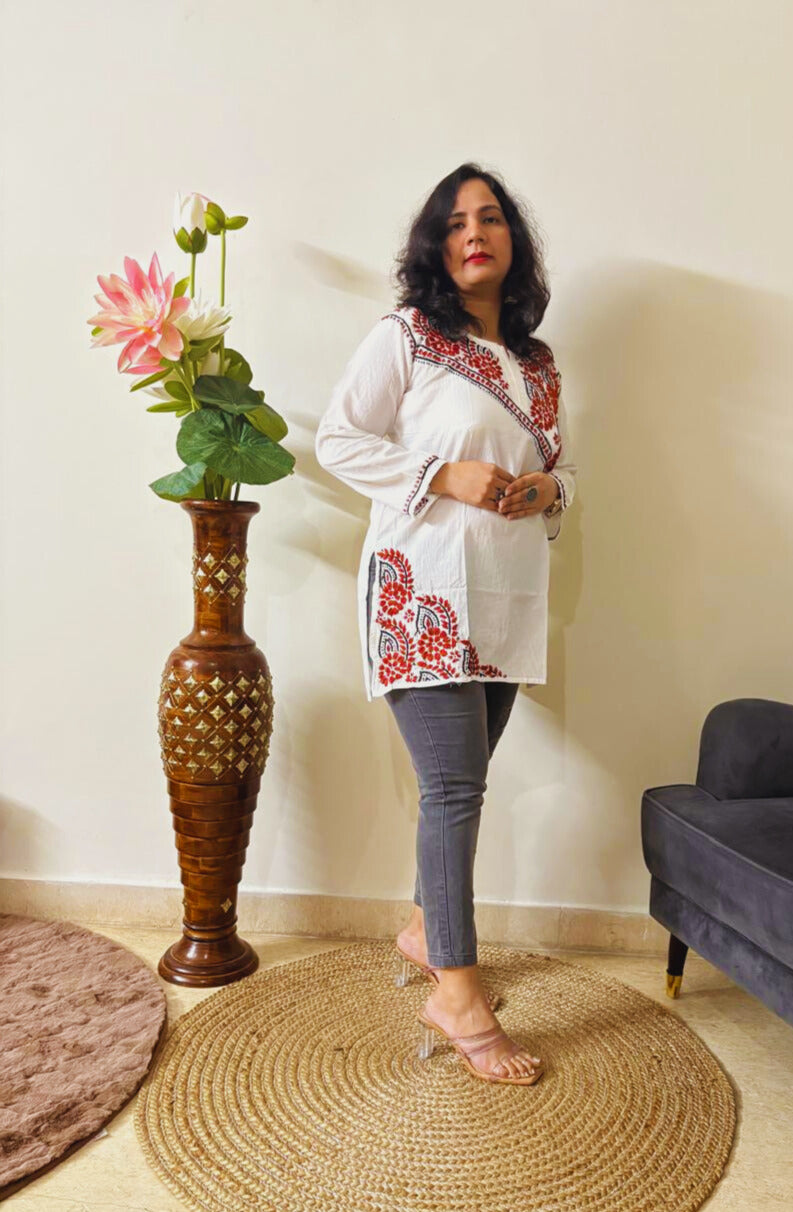 Cotton Chikankari Short Kurti
