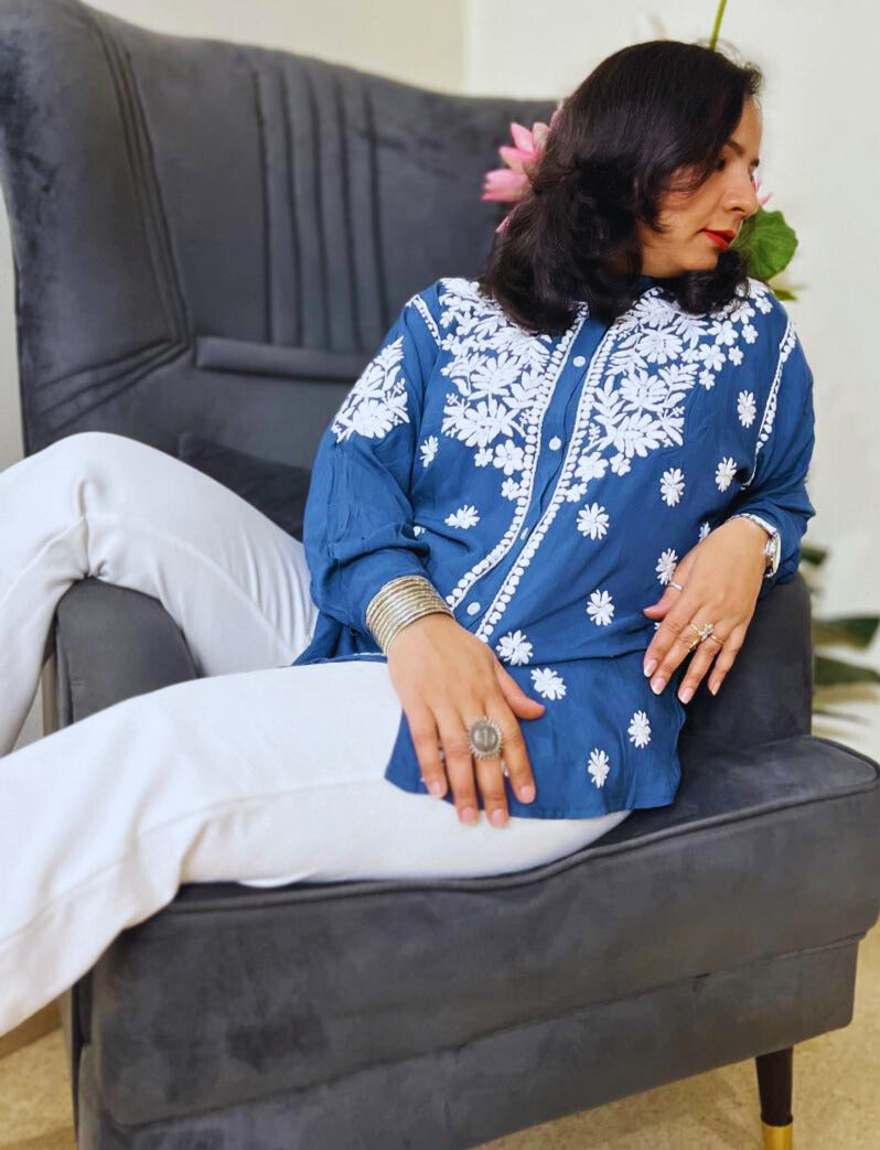 Modal Chikankari Top | Grey