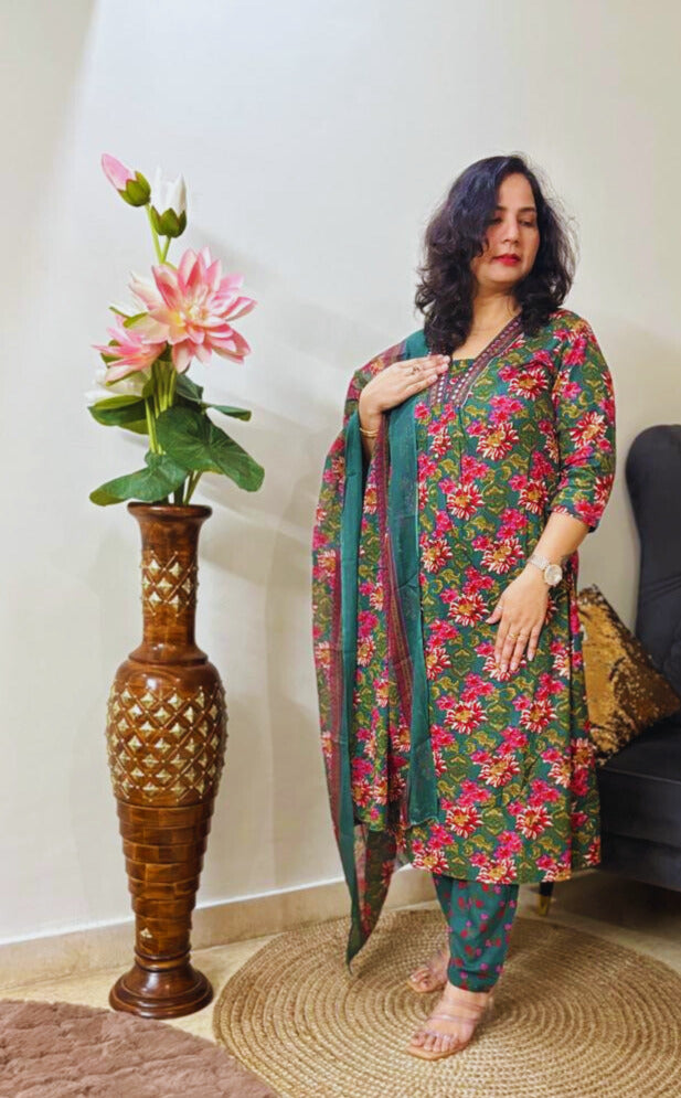 Jaipur Anarkali Suite Set | Green Multi