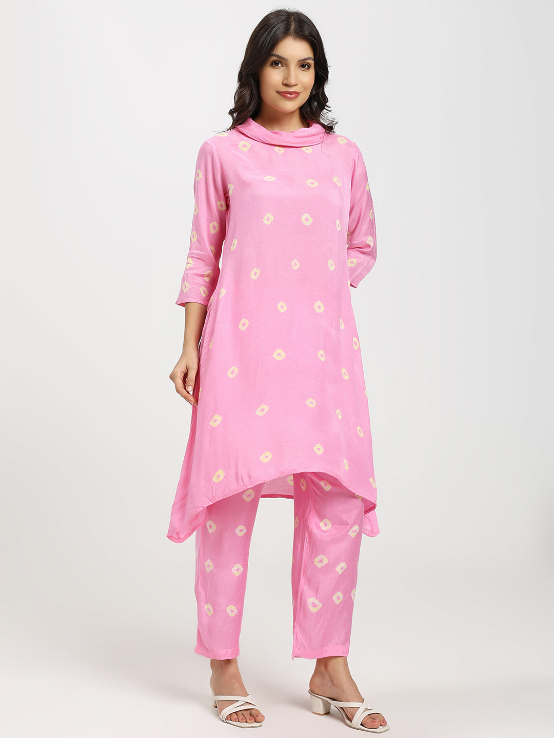 Printed Co-ord Set with cowl-style neck | Pink