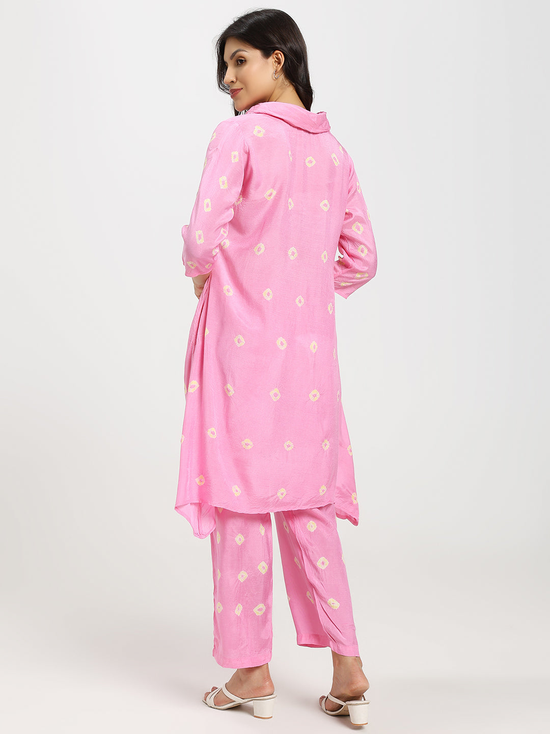 Printed Co-ord Set with cowl-style neck | Pink