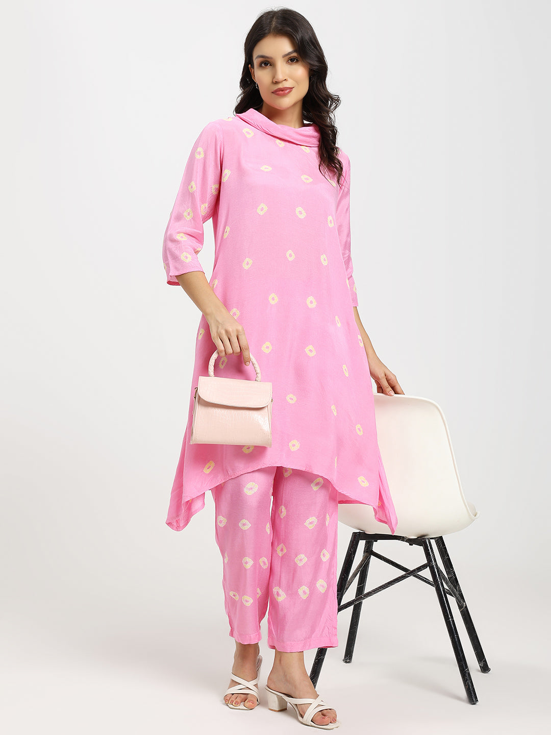 Printed Co-ord Set with cowl-style neck | Pink