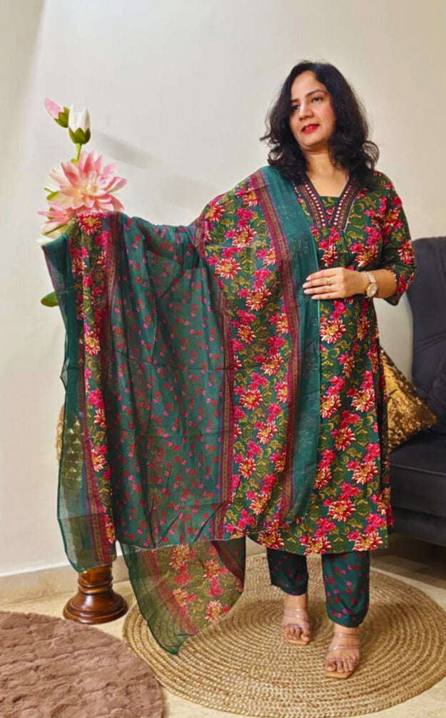 Jaipur Anarkali Suite Set | Green Multi