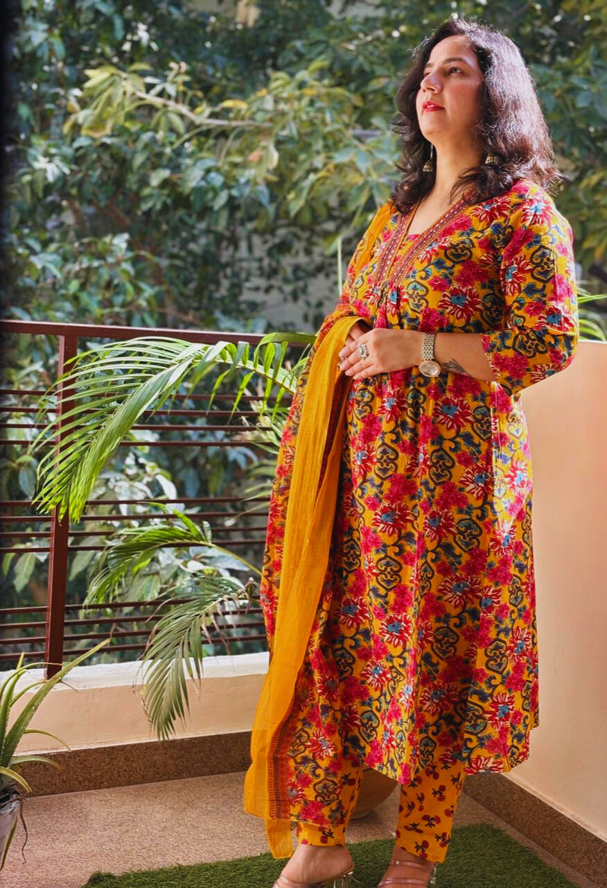 Jaipur Anarkali Suite Set | Yellow Multi