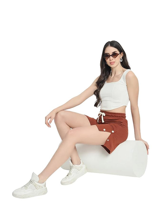 Women's Brown Shorts with Pockets and Drawstrings