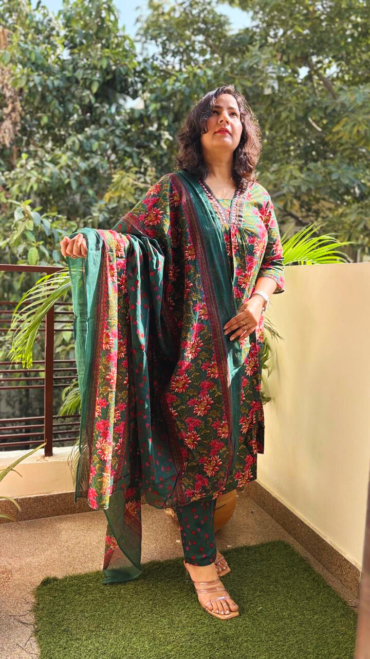 Jaipur Anarkali Suite Set | Green Multi