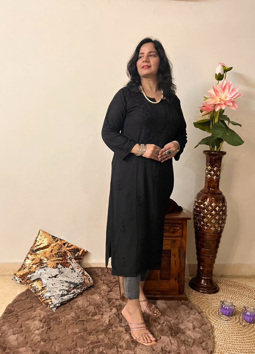Rayon Chikankari Black Kurti