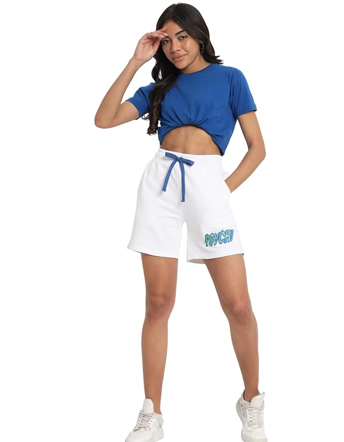 Women's Relaxed Fit Shorts, Elastic Waistband, White
