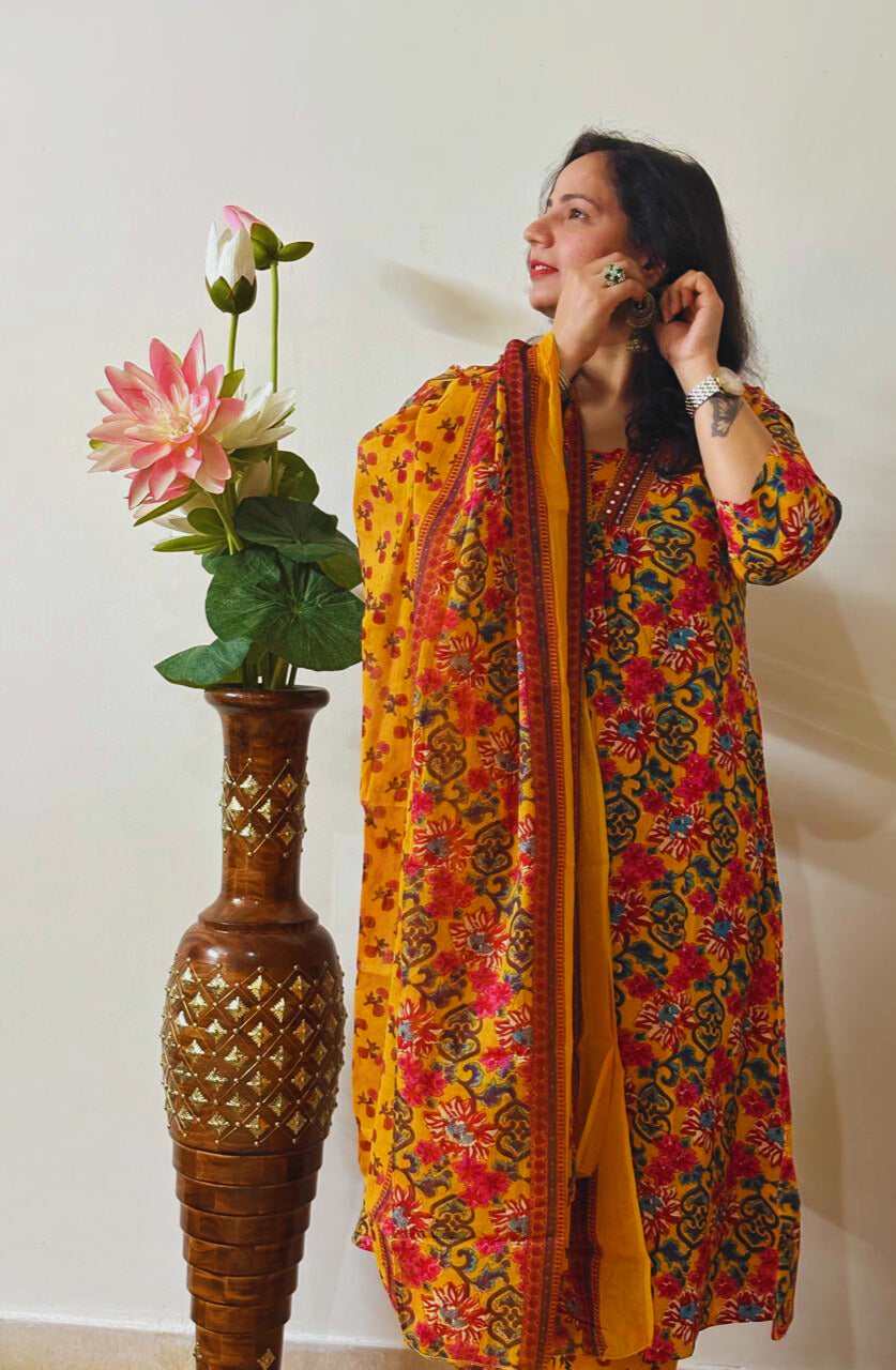 Jaipur Anarkali Suite Set | Yellow Multi