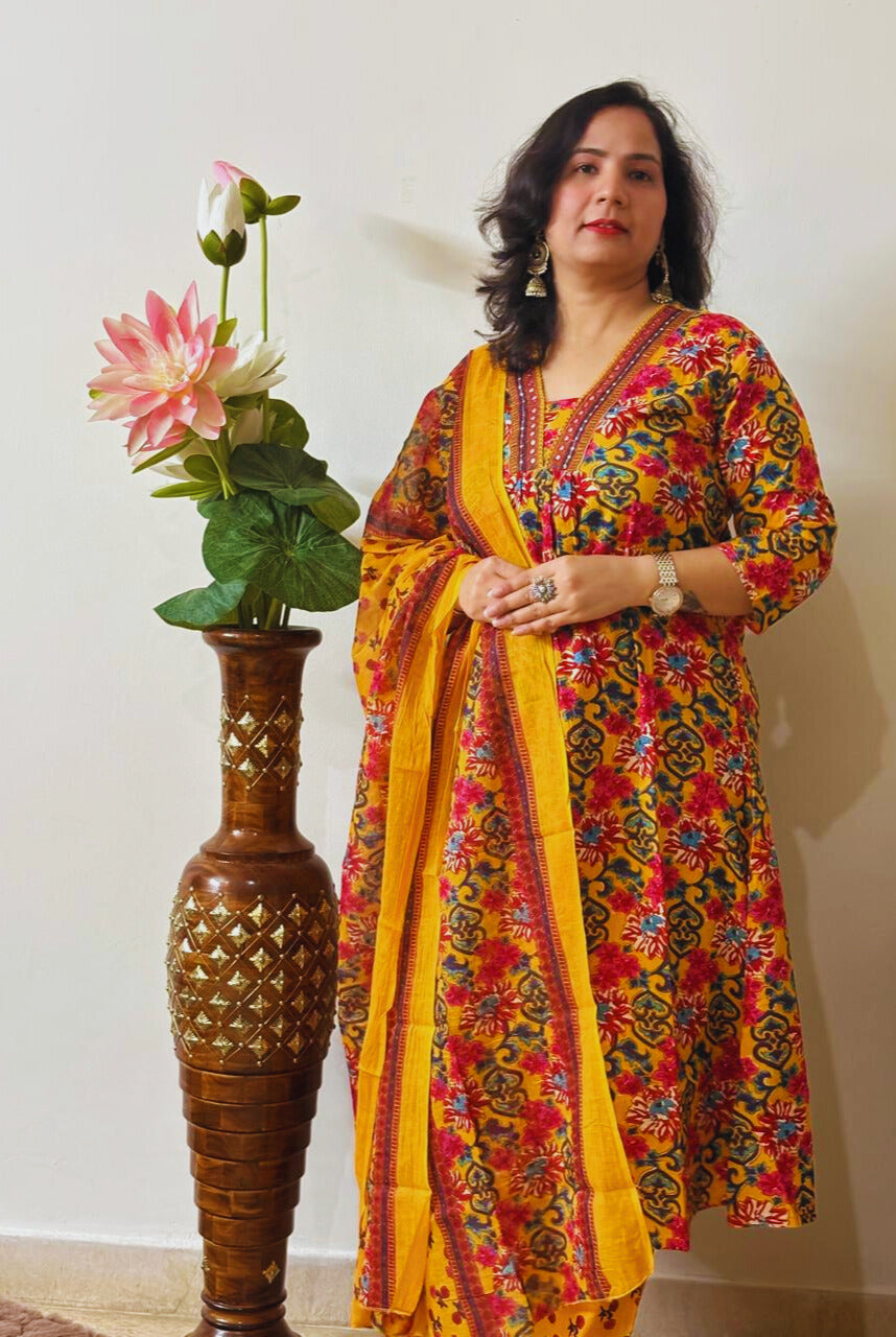Jaipur Anarkali Suite Set | Yellow Multi