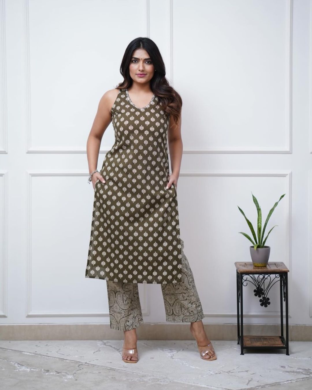 2 Pc Jaipuri Kurti & Bottom | Brown