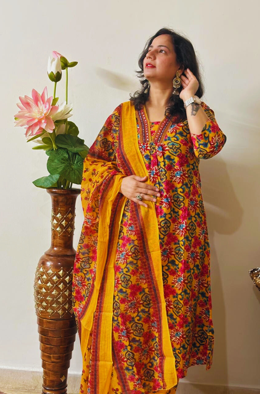 Jaipur Anarkali Suite Set | Yellow Multi
