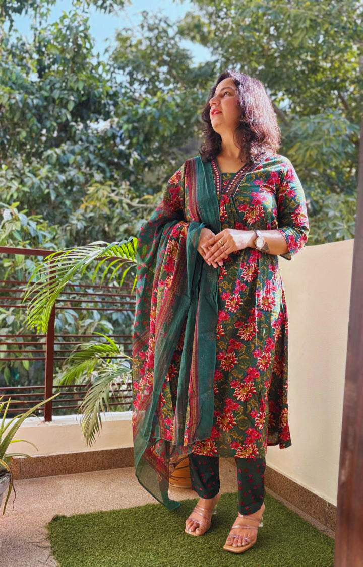 Jaipur Anarkali Suite Set | Green Multi