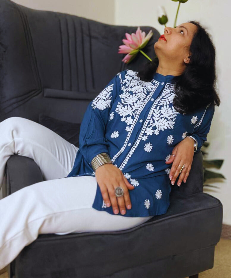 Modal Chikankari Top | Grey