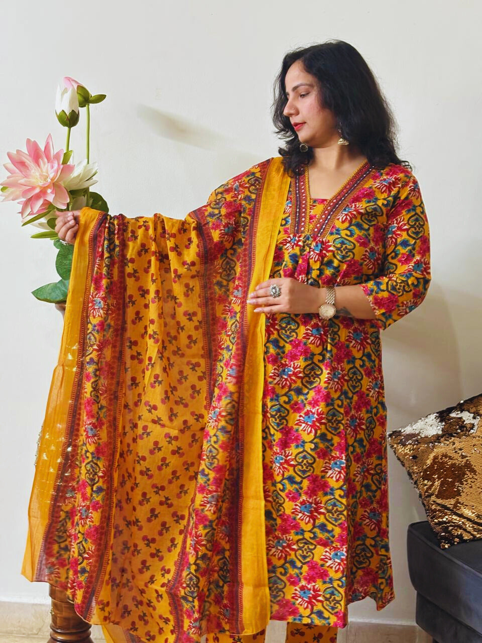 Jaipur Anarkali Suite Set | Yellow Multi