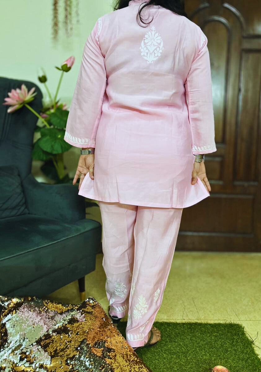 Chanderi Chikankari Coord Set Pink