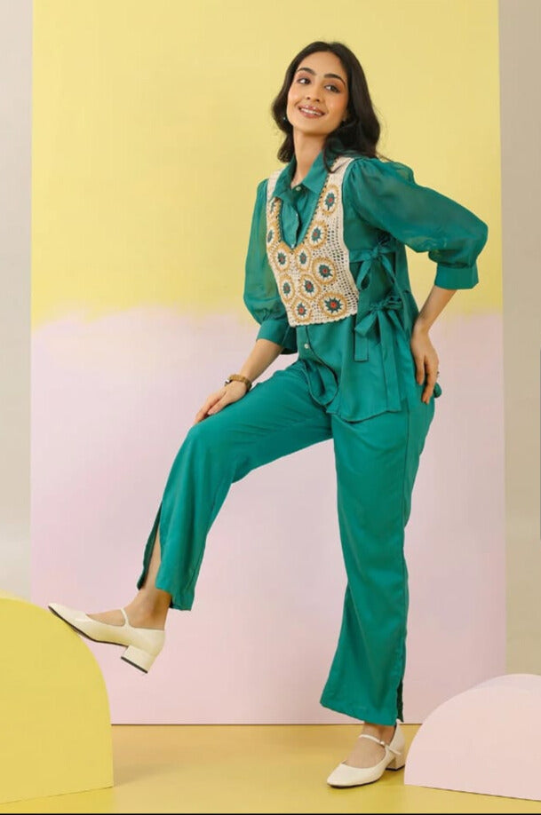 GREEN CROCHET CO-ORD SET