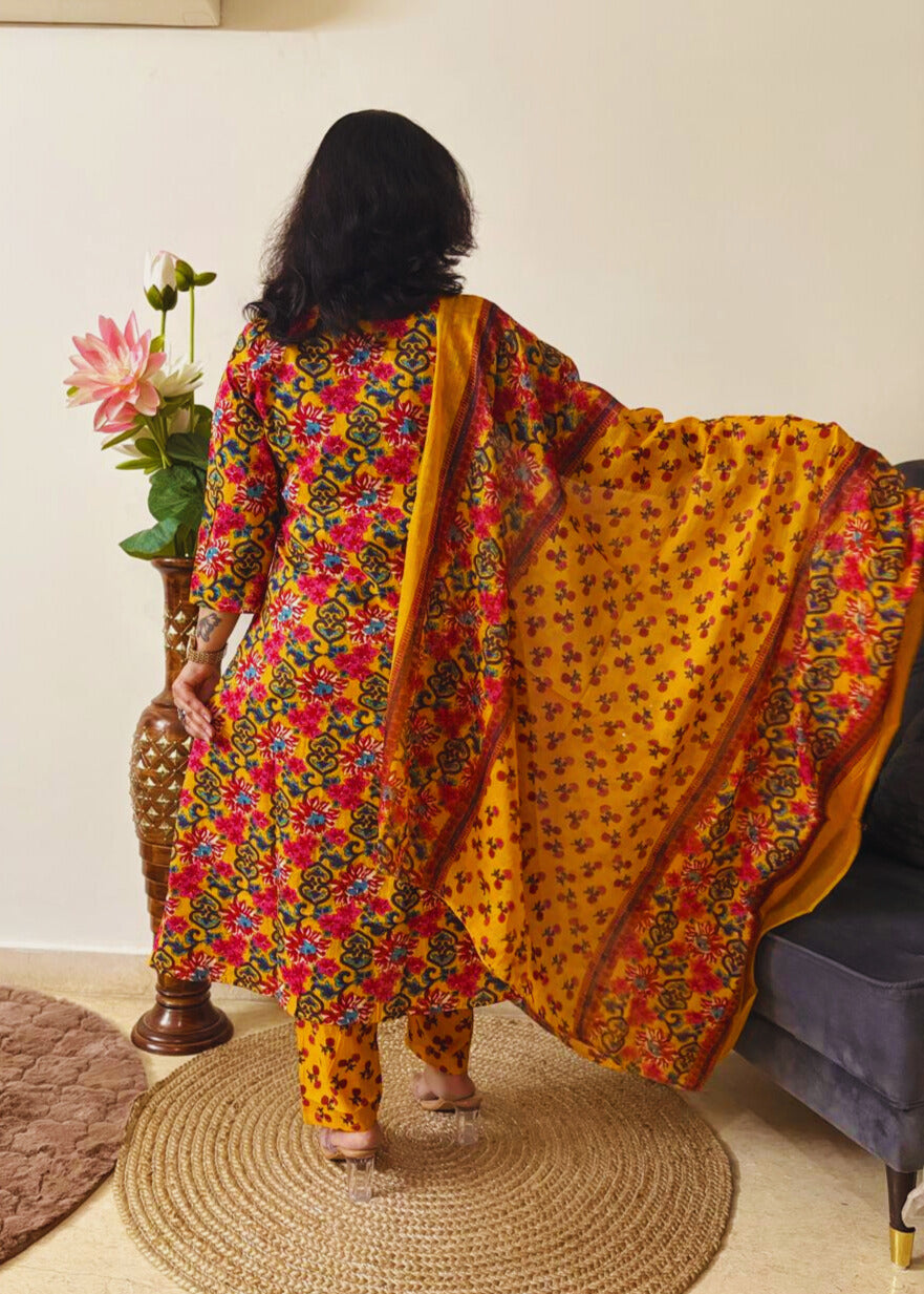 Jaipur Anarkali Suite Set | Yellow Multi